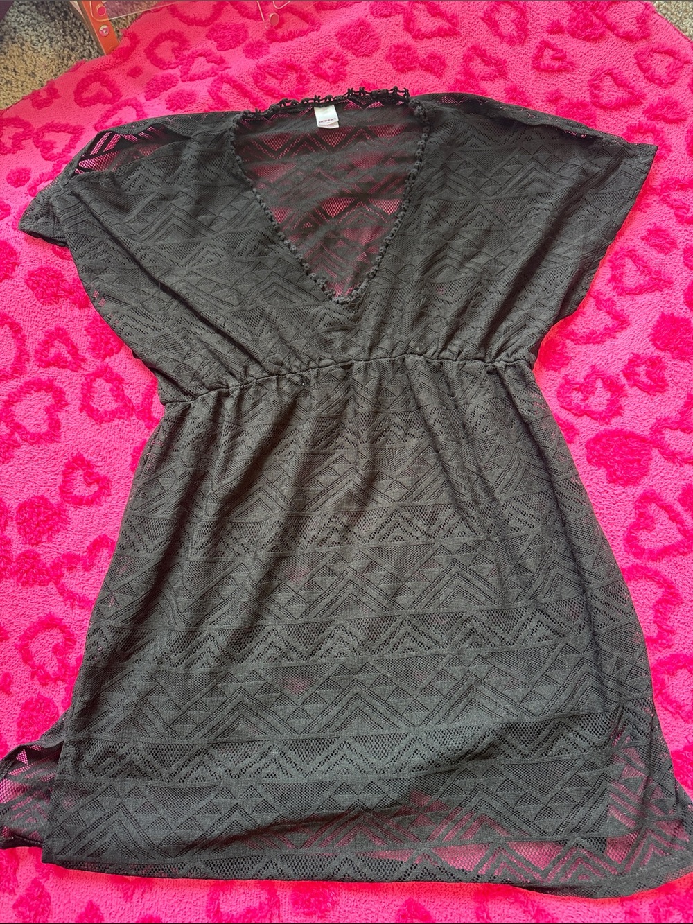 BONGO Black Crochet V-Neck Tunic Swim Coverup
